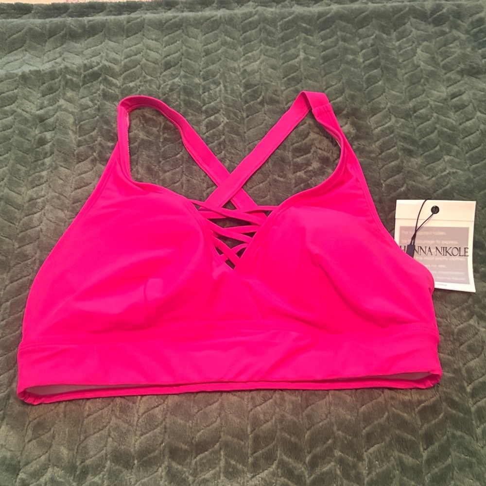 NWT Hannah Nikole Swim Top Hot Pink 14W - Picture 2 of 6